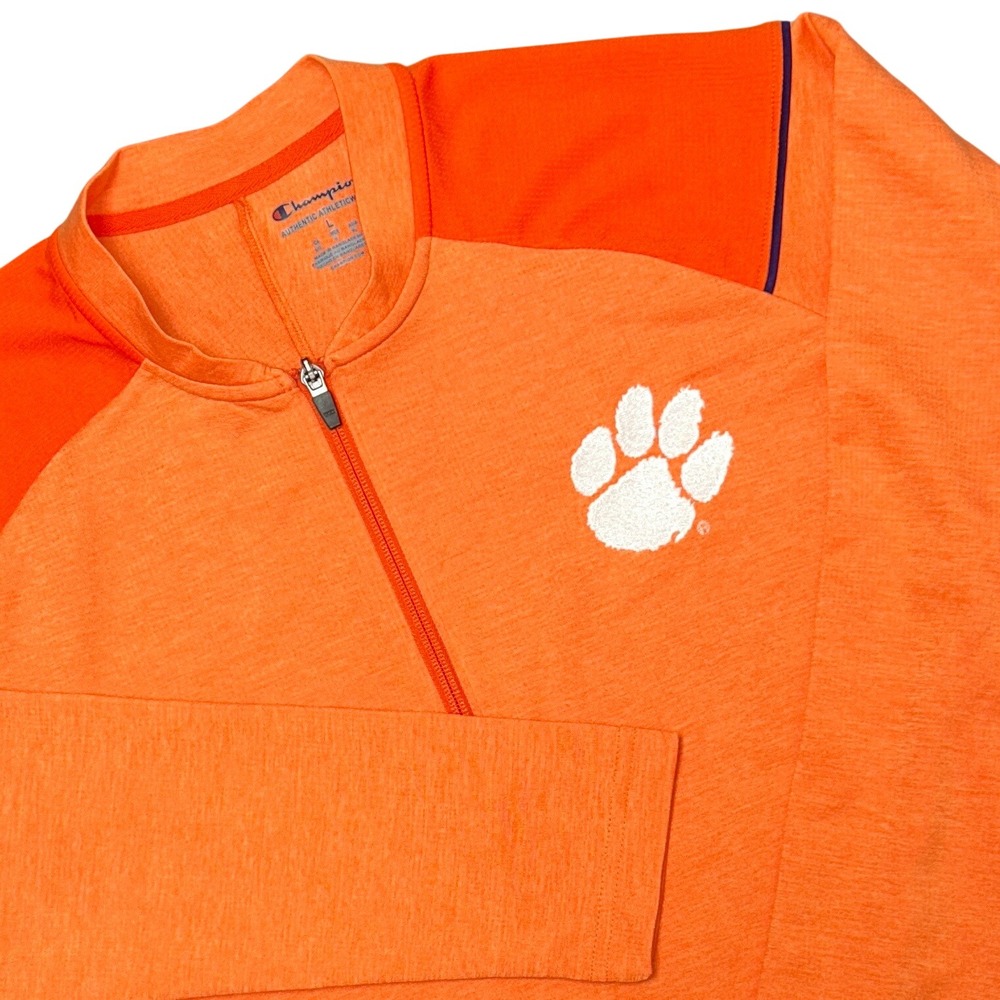Champion Clemson Tigers Mens Large Orange Quarter Zip Pullover Athletic Shirt